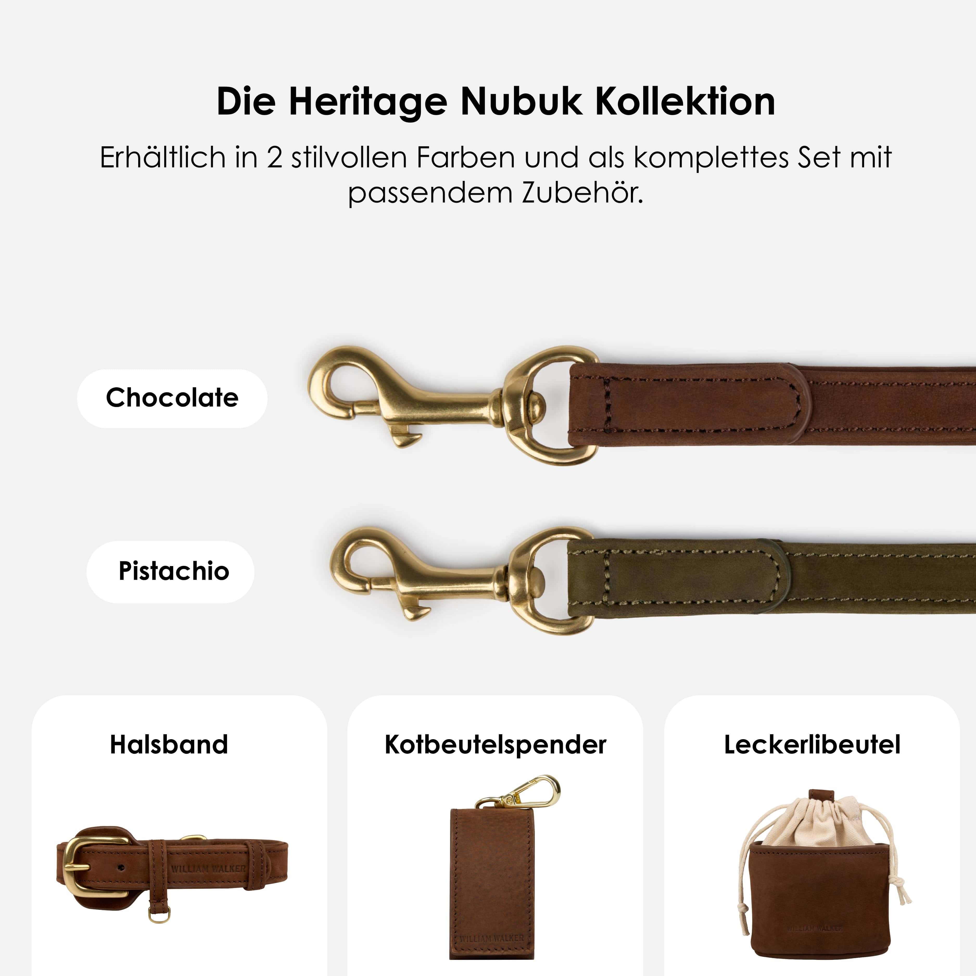 William Walker Hundeleine aus wasserfestem Nubukleder stufenlos verstellbar Handsfree