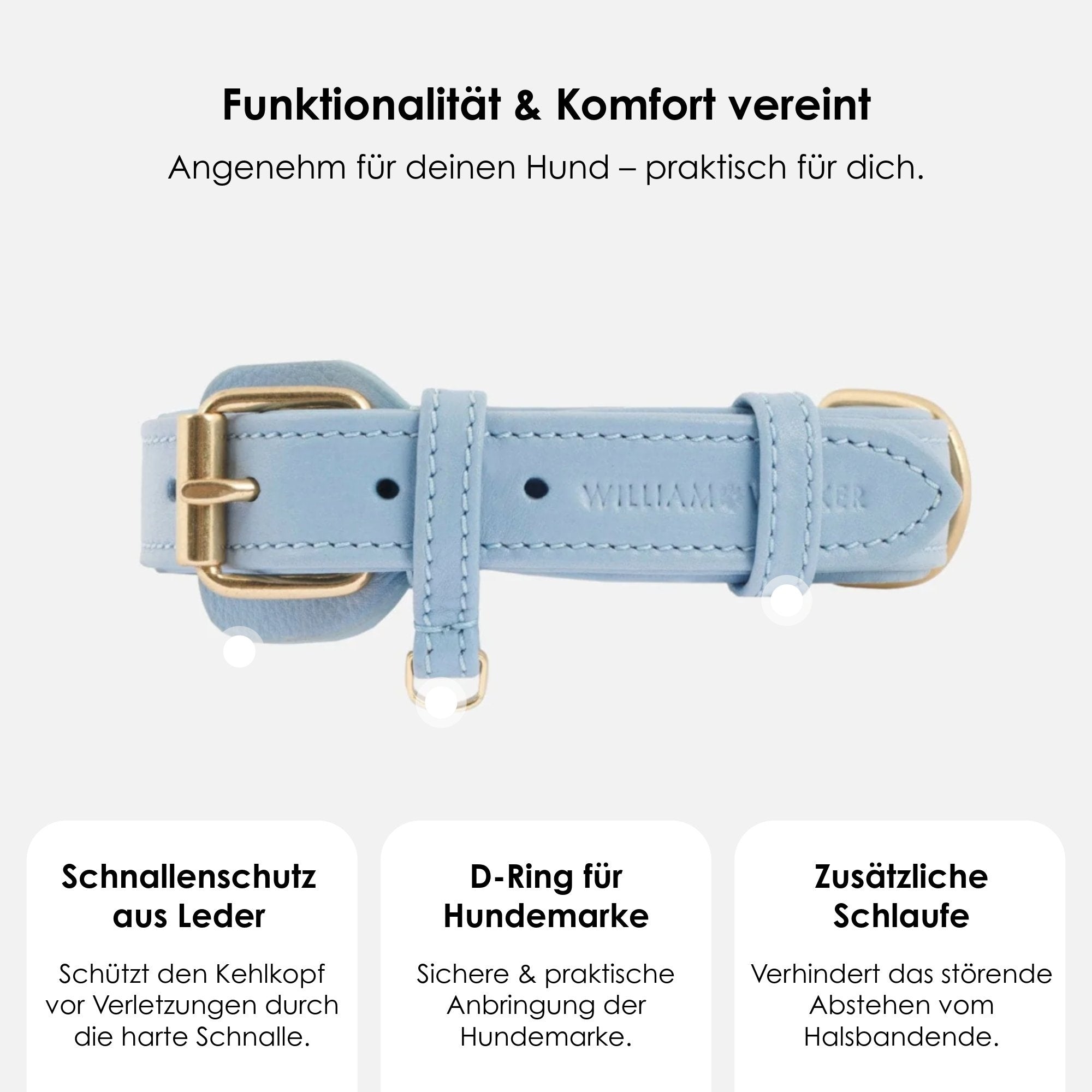 William Walker Leder Hundehalsband Sky (Baby-Blau)