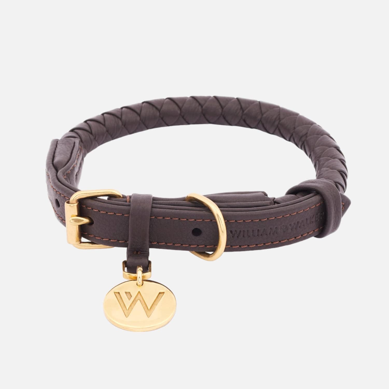 Hochwertiges rund geflochtenes Hundehalsband aus Leder Earth (Braun)