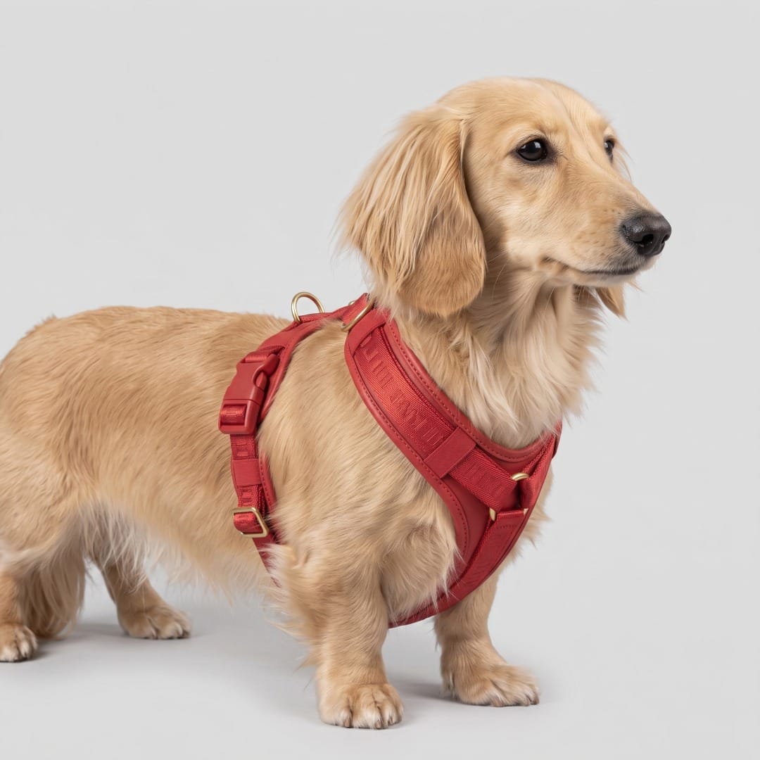 William Walker Hochwertiges Leder Y-Hundegeschirr Plain Chili (rot) / XS