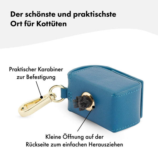 Praktischer Kotbeutelspender aus echtem Leder für Hundekotbeutel - hochwertiges Accessoire für Spaziergänge in Blau