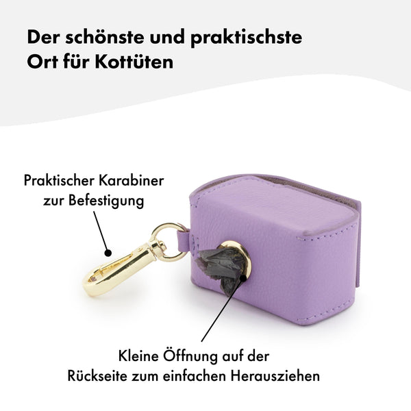 Praktischer Kotbeutelspender aus echtem Leder für Hundekotbeutel - hochwertiges Accessoire für Spaziergänge in Lila